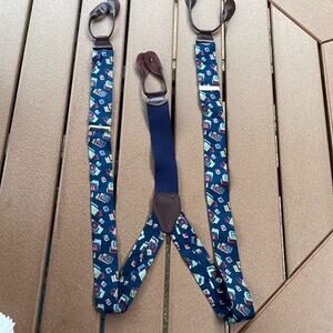 CAS W. Germany Adjustable Suspenders Y-Shape Multi/Brown Leather Buttons